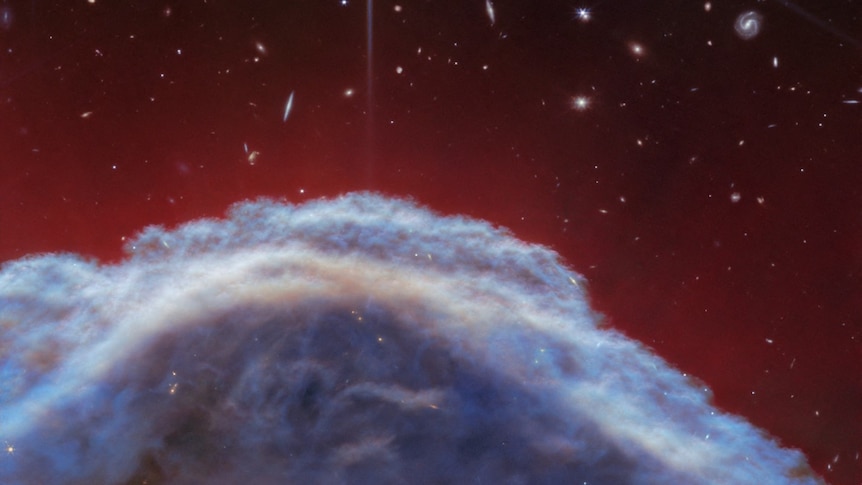 Webb telescope's image of Horsehead Nebula's 'mane'. It looks like wispy clouds in the shape of a horse's mane.