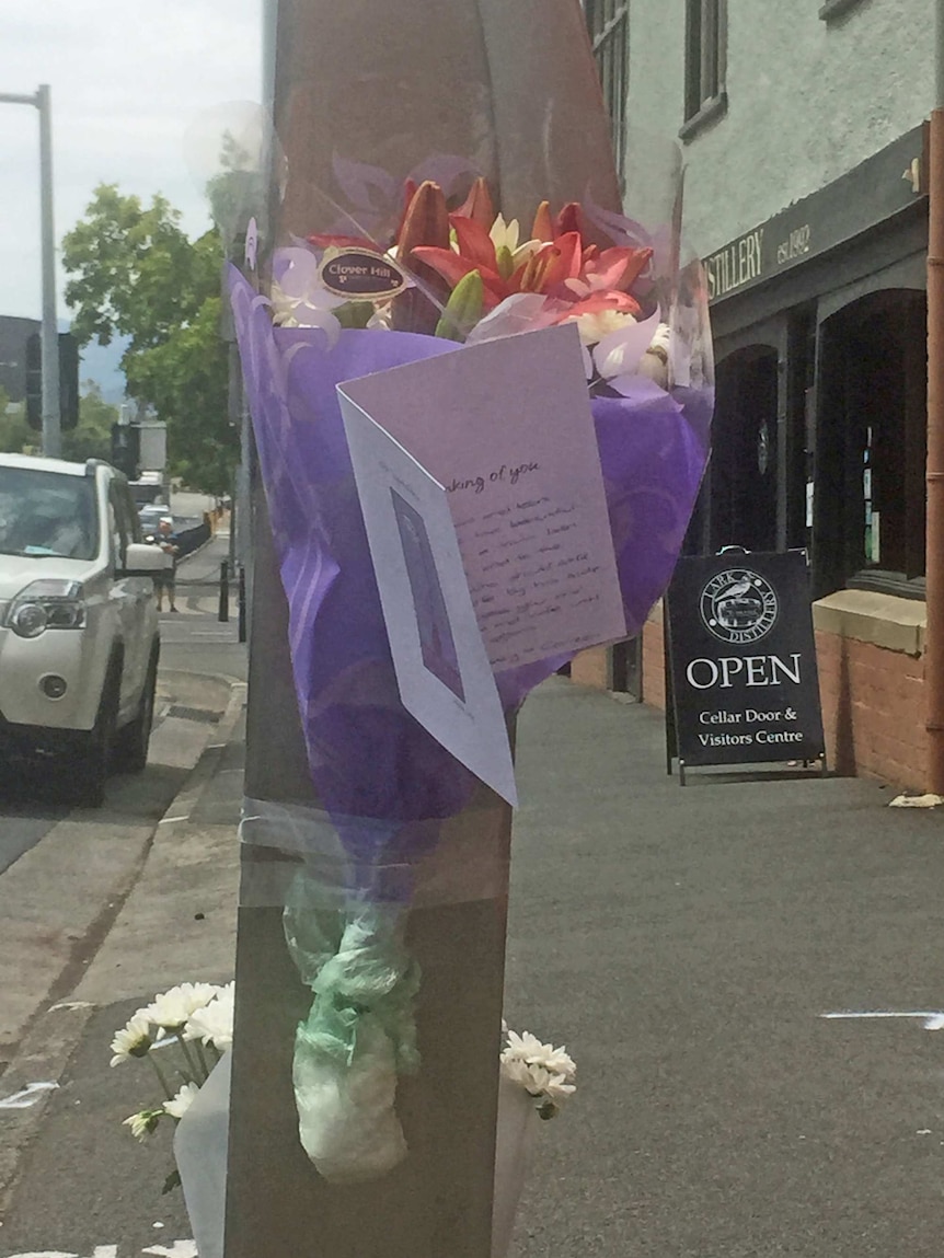 Floral tribute at Hobart crash site