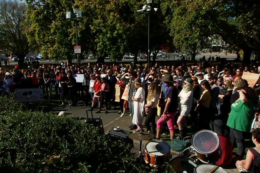 A crowd of about 200 people have gathered outside State Parliament over access to abortion services in Tasmania