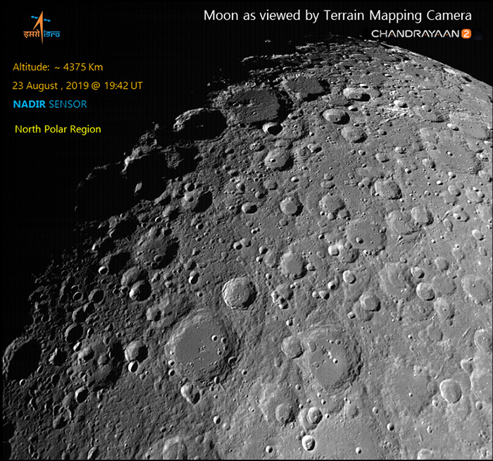 Moon from Chandrayaan-2 taken on August 23.