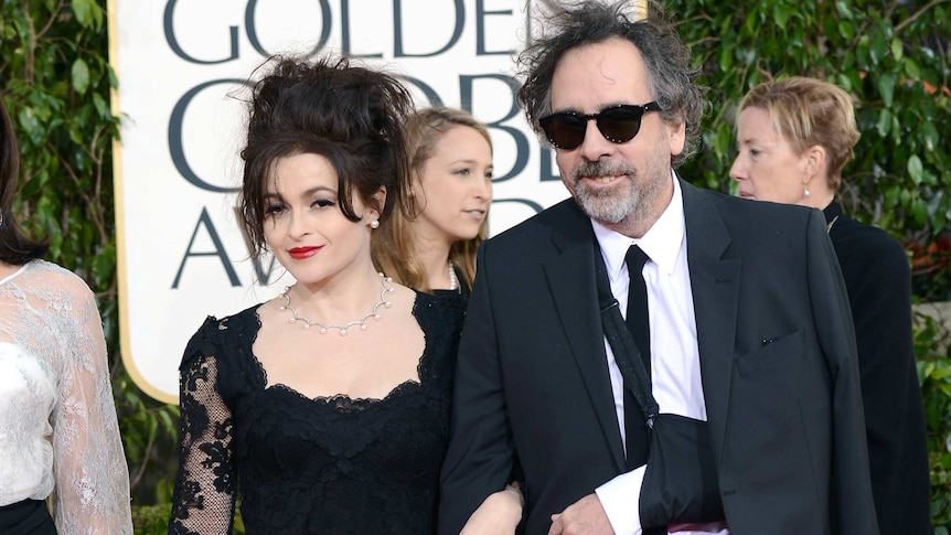 Helena Bonham Carter and Tim Burton on the red carpet at the Golden Globes.