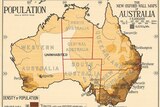 An old-fashioned map of Australia's state borders.
