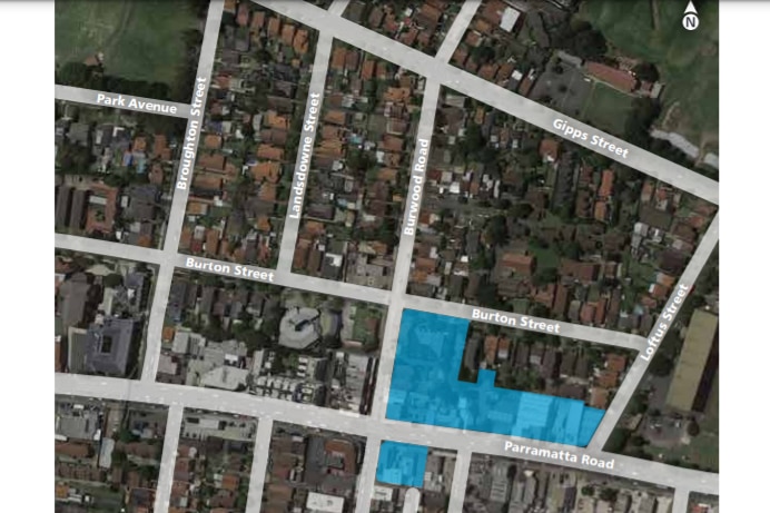 A birds eye map shows the area of Concord, with two lots highlighted in blue