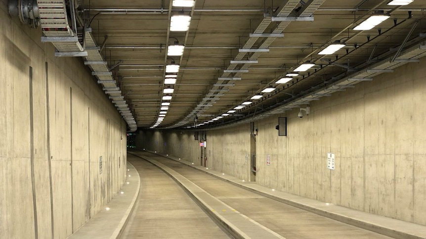 Inside the new O-Bahn bus tunnel connecting Hackney Road with Grenfell Street.