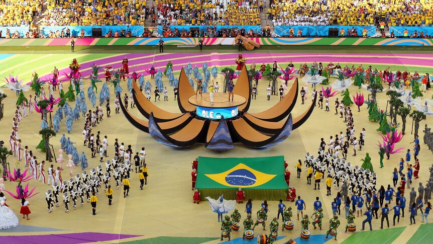 The Opening Ceremony of the 2014 FIFA World Cup Brazil at Arena de Sao Paulo.