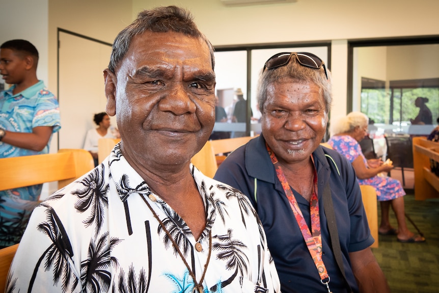 Two elderly Indigenous men at church