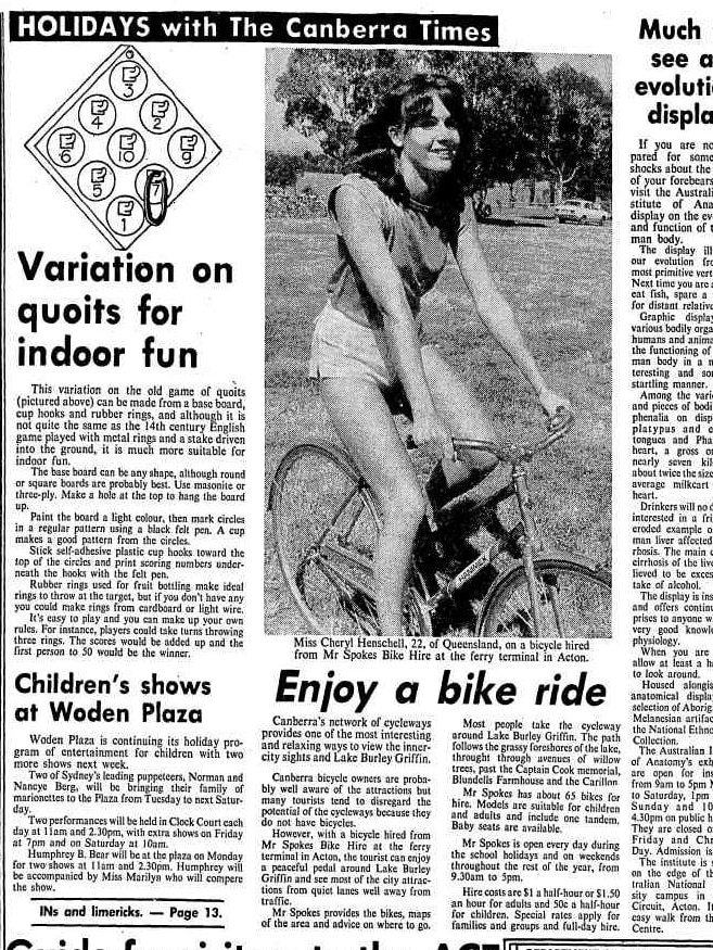 A Canberra Times article from 1979 about Mr Spokes Bike hire.