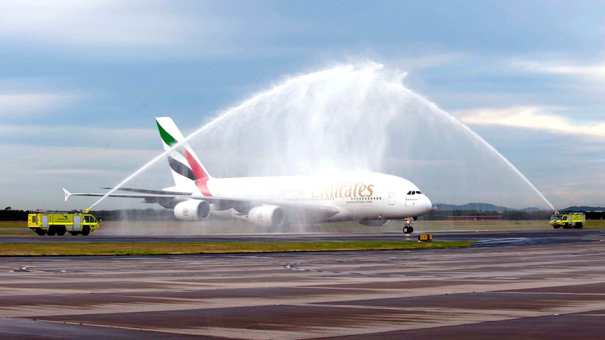 The daily A380 Dubai-Brisbane-Auckland return service touched down for the first time this morning.