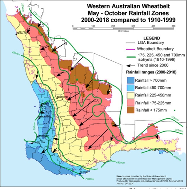 A map of rainfall deciles in across WA between April and October