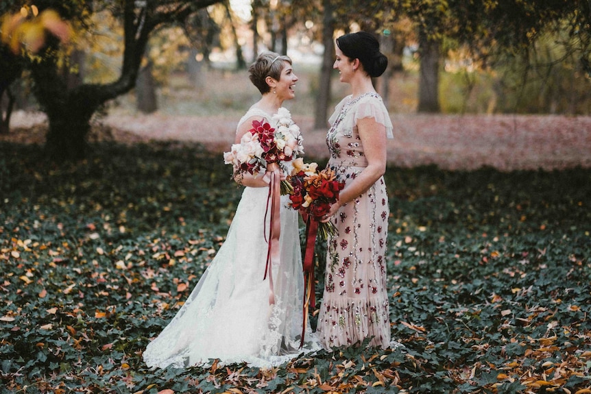 Kate Silk and Ange Douglas on their wedding day