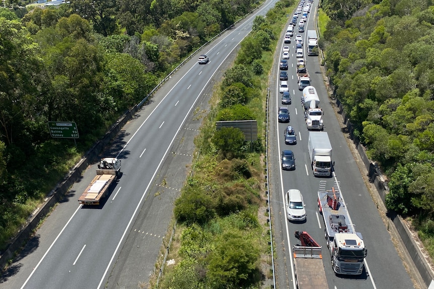 An aerial view of cars on a highway