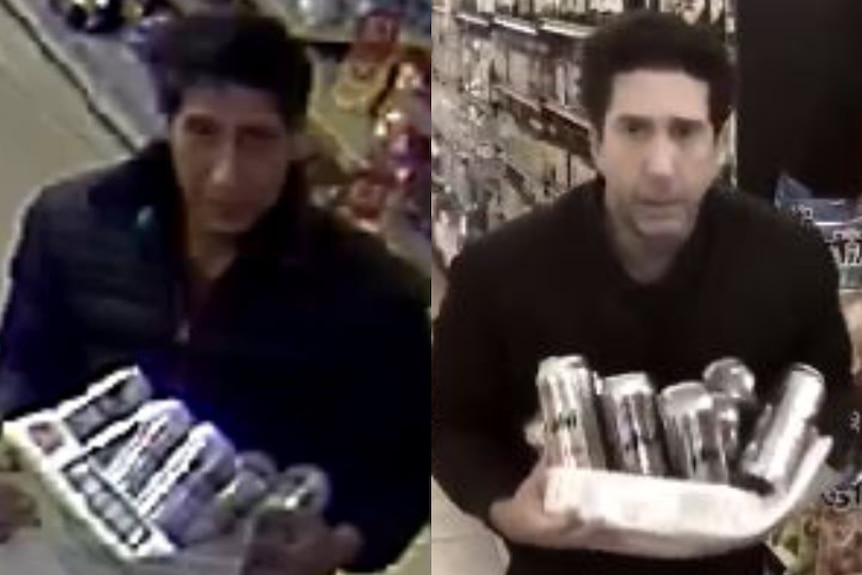 Composite image of suspected thief and David Schwimmer