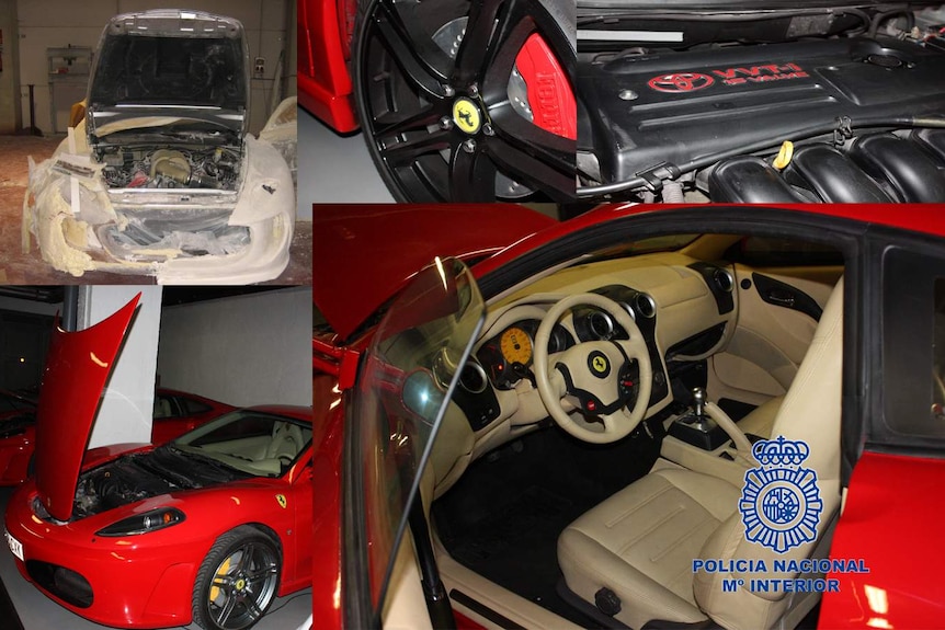 Ordinary cars converted to resemble luxury vehicles seized by the police in Valencia.