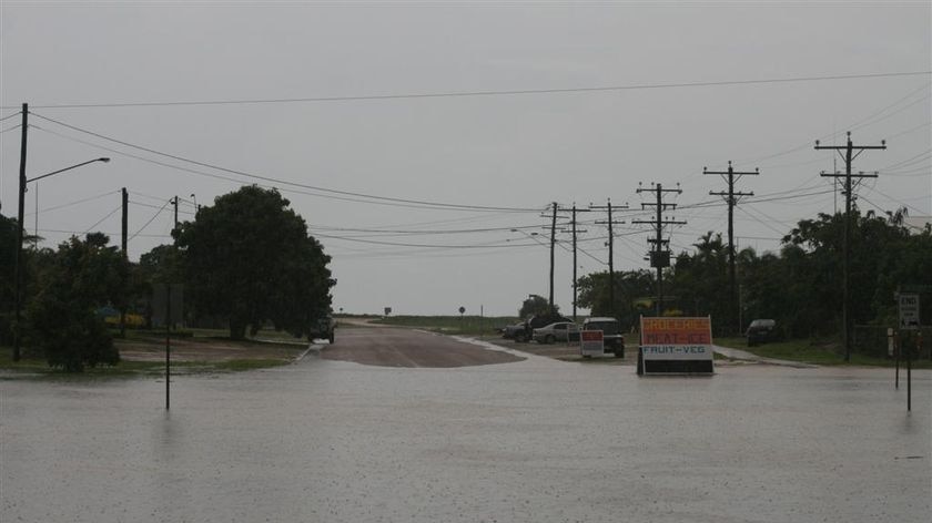 Floodwaters have cut the main road to Karumba in the Gulf of Carpentaria.
