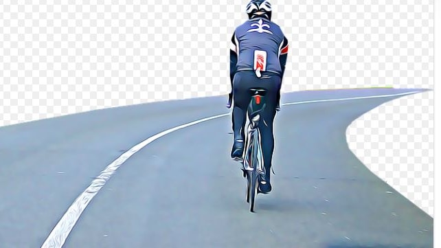 Illustration of the back of a cyclist on a road 