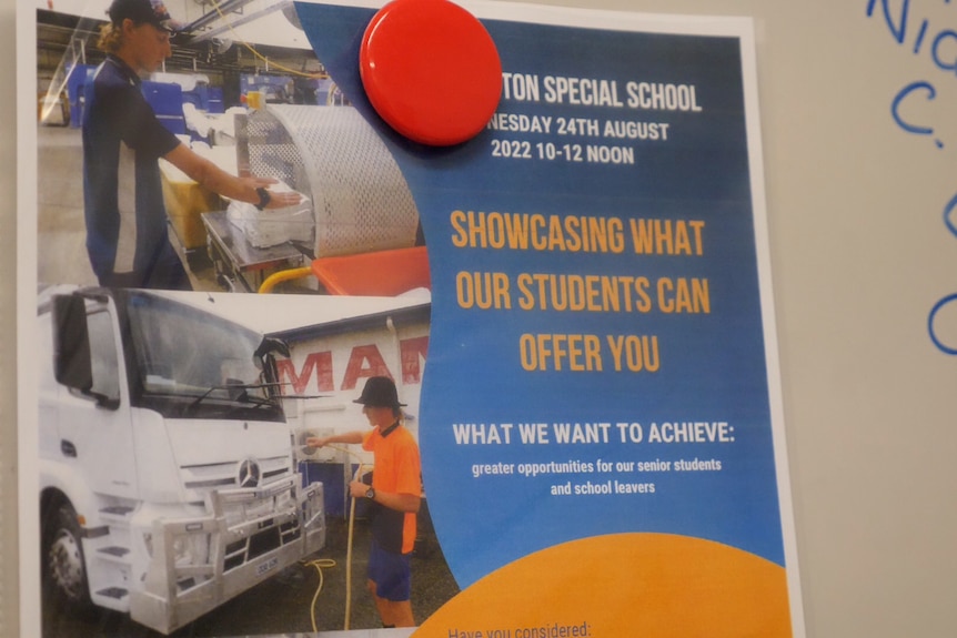 A photo of an ad for the Rockhampton Special School's showcase that reads "showcasing what our students can offer you".