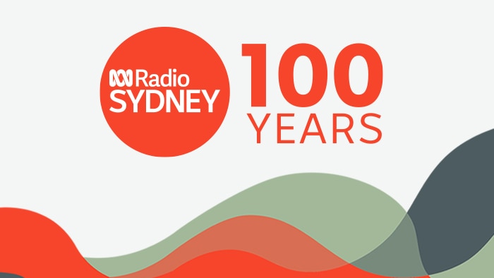 100 Years Radio Sydney with radio waves in red green and grey