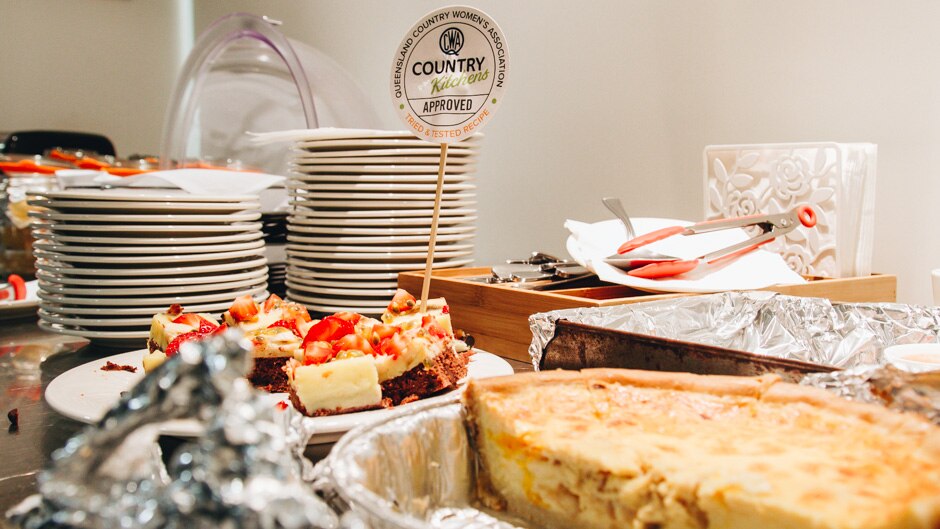 Cheesecakes and quiche greet members at the night meeting in inner-city Brisbane.