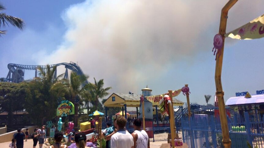 Thick smoke rises over Sea World on the Gold Coast