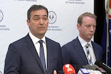 SA Premier Steven Marshall stands alongside Water Minister David Speirs.