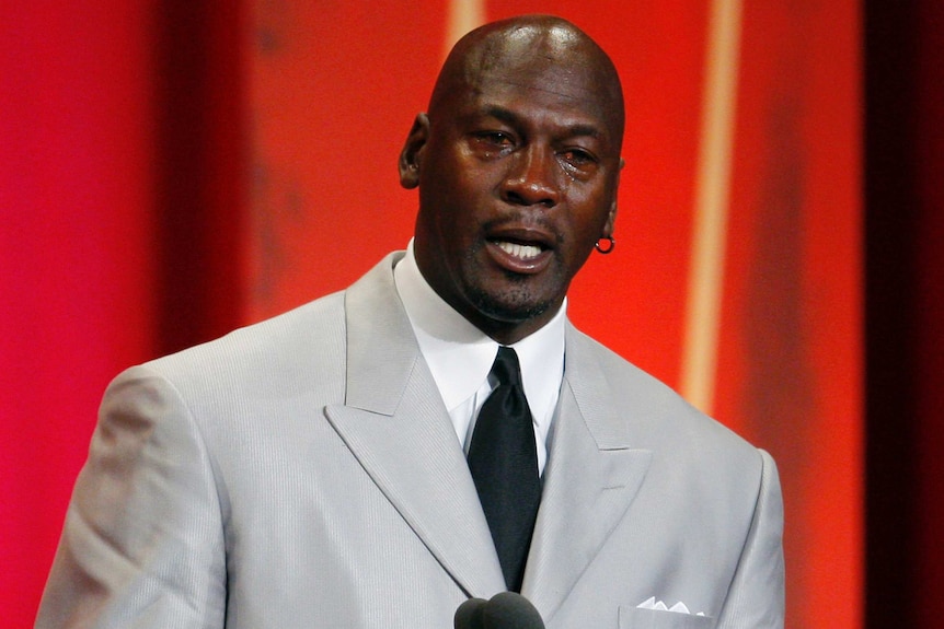 Michael Jordan cries during his induction speech for the Basketball Hall of Fame.