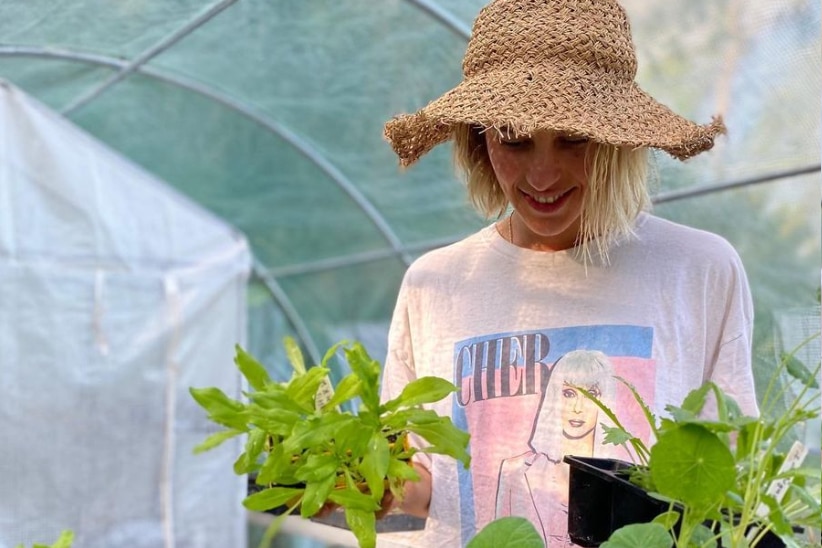 Luen Free doing some gardening in a greenhouse