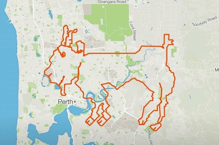 Strava screenshot of the Perth goat ride.