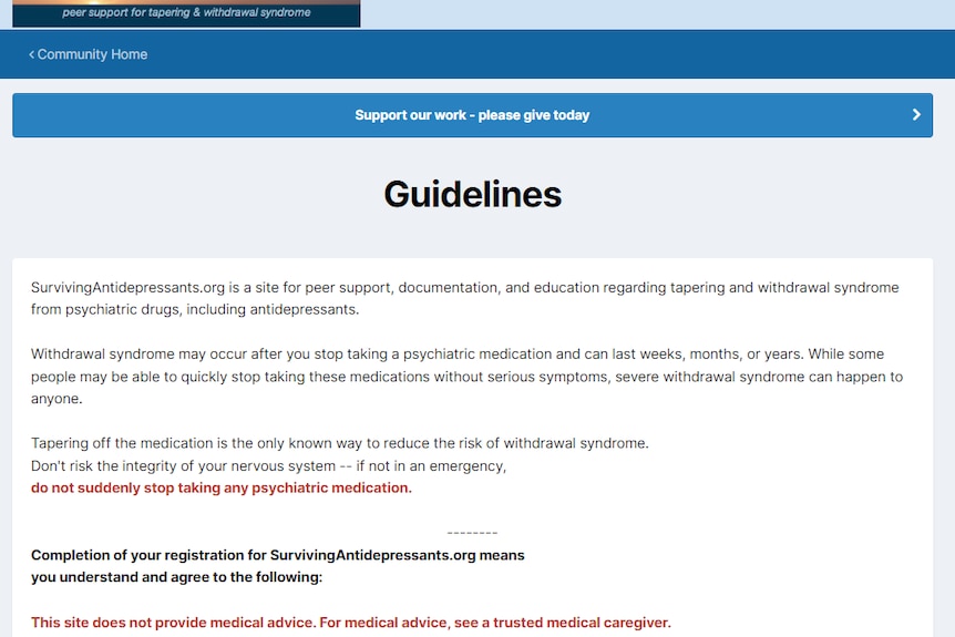 screenshot of website survivingantidepressants.org
