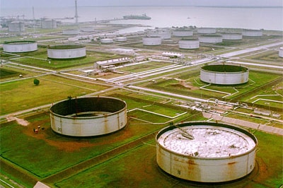 A Shell-owned pumping site in the Niger Delta region of Nigeria, as photographed in 2001