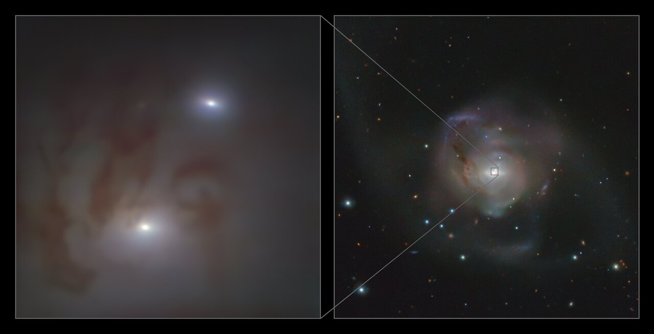 Close-up and wide views of the nearest pair of supermassive black holes.