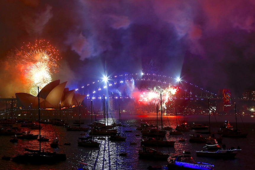 Fireworks light up the Sydney Harbour Bridge and Sydney Opera House as part of new year celebrations on Sydney Harbour