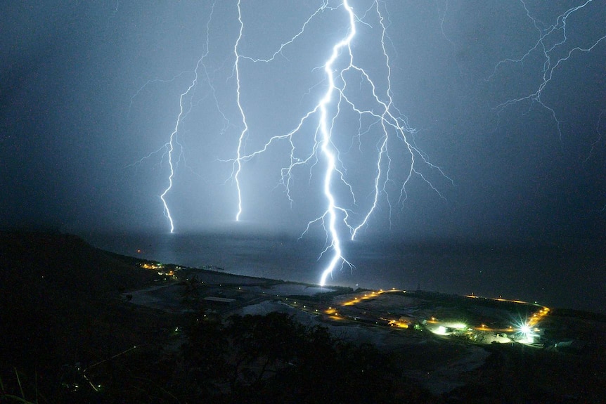 Lighting strikes off the coast of Wyndham in the far north of Western Australia.