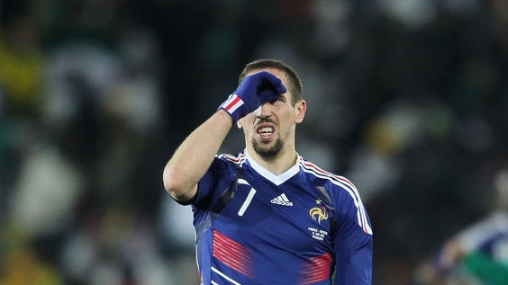 France midfielder Franck Ribery shows his dejection after going two goals down.
