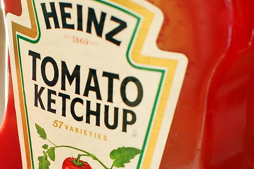 A Heinz ketchup bottle.