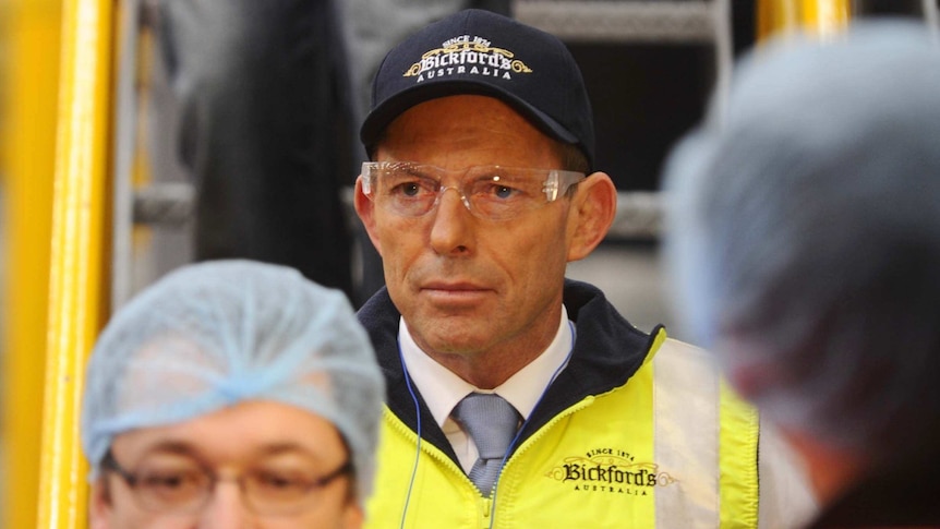 Tony Abbott visits the Bickfords soft-drink plant in Adelaide