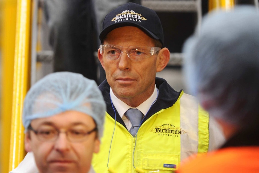 Tony Abbott visits the Bickfords soft-drink plant in Adelaide