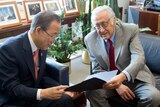UN envoy to Syria Lakhdar Brahimi meets UN leader Ban Ki-moon