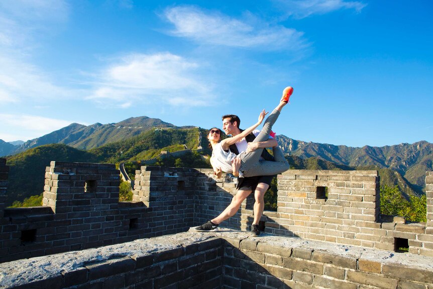 Australian Ballet dancers pose on the Great Wall of China