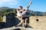 Australian Ballet dancers pose on the Great Wall of China