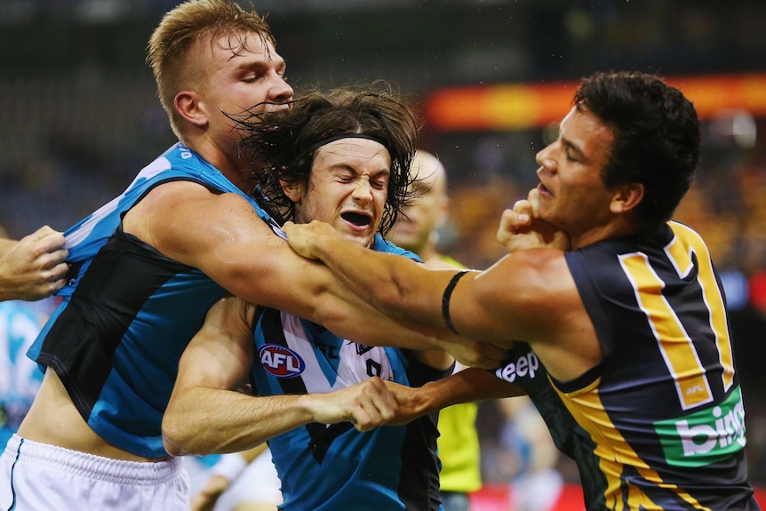 Jasper Pittard and Daniel Rioli scrap in preseason