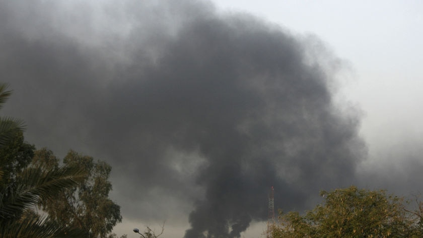 Smoke rises over Baghdad's Green Zone