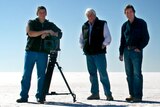 John Bean, Gary Ticehurst and Paul Lockyer on the salt pans at Lake Eyre