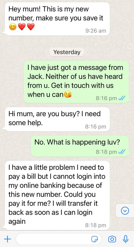 a message reads "i have a little problem i need to pay a bill but i cannot log into my online banking."