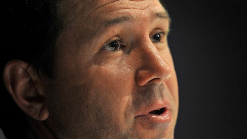 Ricky Ponting answers questions at a media conference in Sydney.