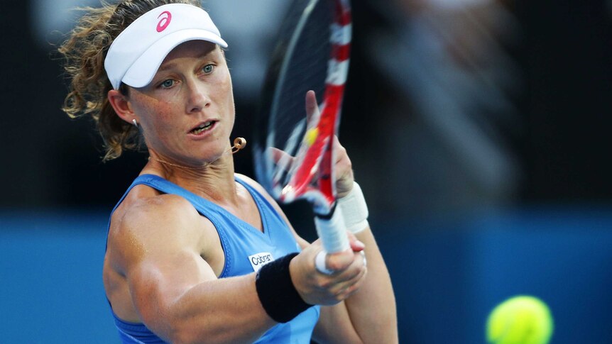 Australia's Samantha Stosur in action against China's Jie Zheng at the Sydney International.