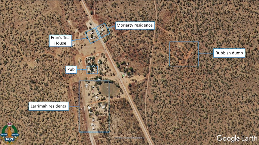 an aerial view of an outback town with annotations
