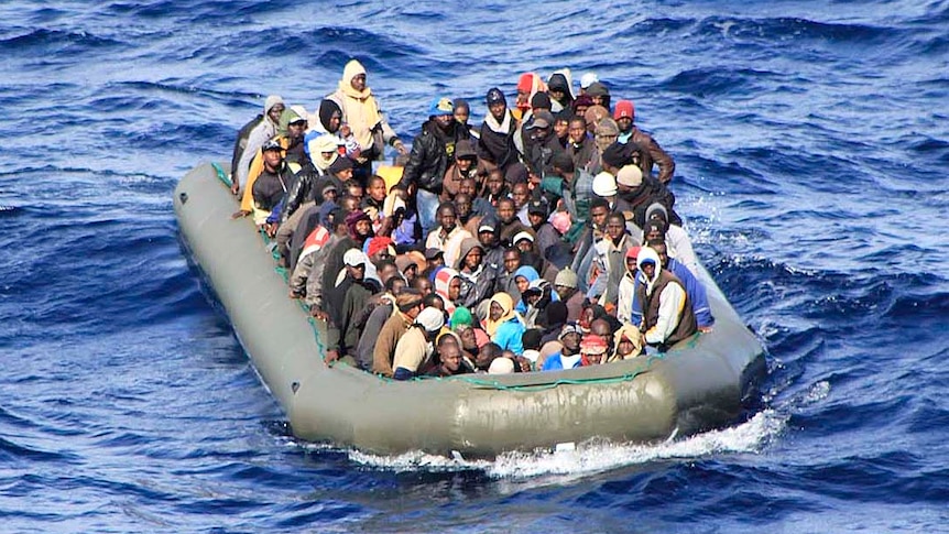 North African migrants at sea