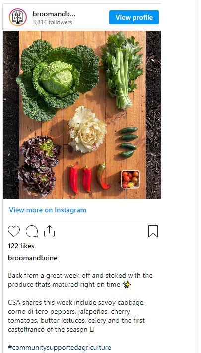 an instagram screenshot of fresh vegetables on a board.