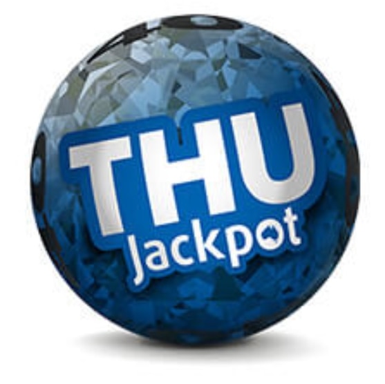 A logo for THU Jackpot. It is a blue round ball.