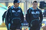 Paul Gallen talks to a trainer ahead of a fitness test